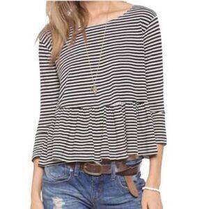 FREE PEOPLE Striped Cropped Peplum Top